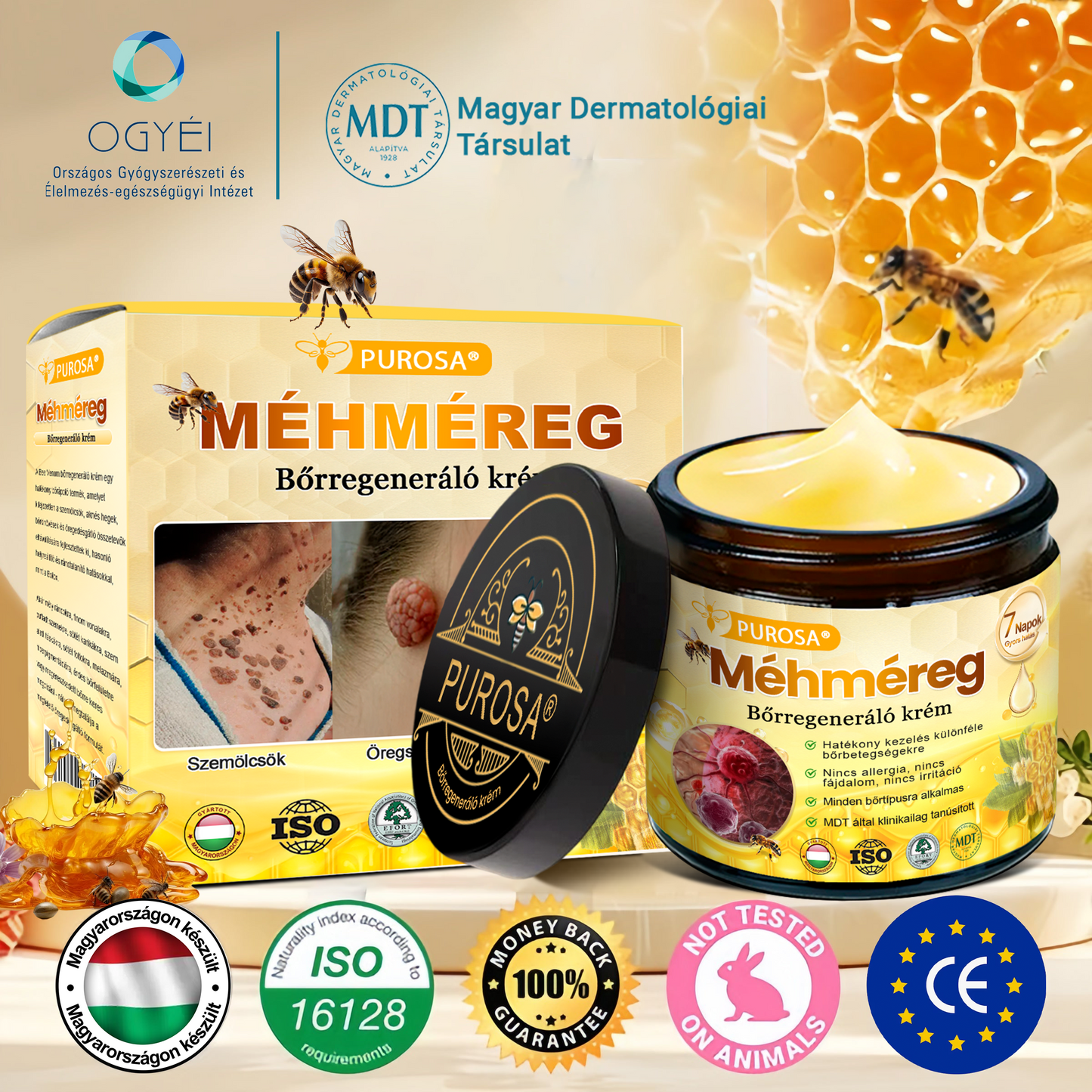 🐝PUROSA® Méhméreg Bőrmegújító Krém|✅Teljes körű megoldás a makacs bőrproblémák, például az öregedés, ekcéma, hegek és pikkelysömör ellen